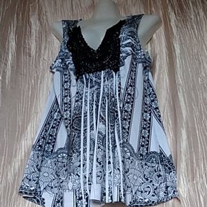 One world Ebony Black and White Blouse